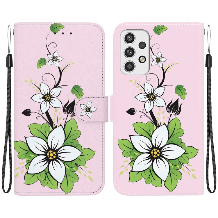 Samsung Galaxy A23 phone case featuring crystal texture colored drawing, made of durable TPU and PU leather with wallet and kickstand functions.